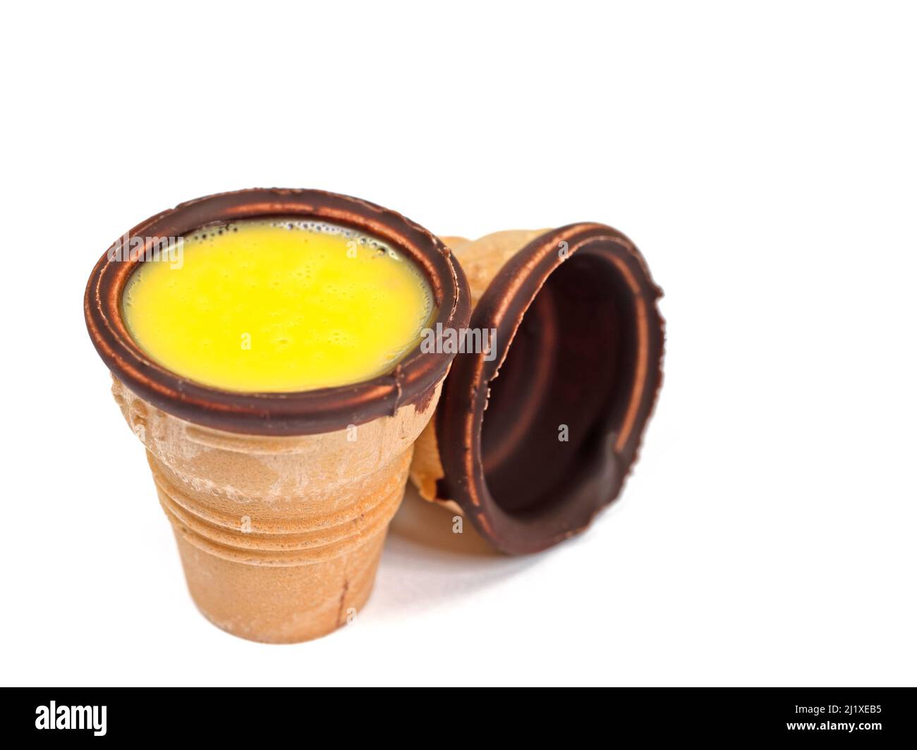 Eggnog in a waffle cup against a white background Stock Photo