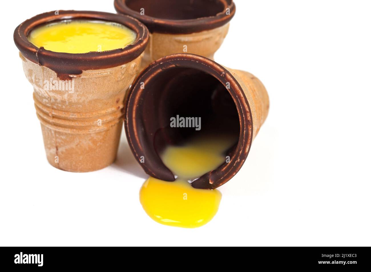 Eggnog in a waffle cup against a white background Stock Photo