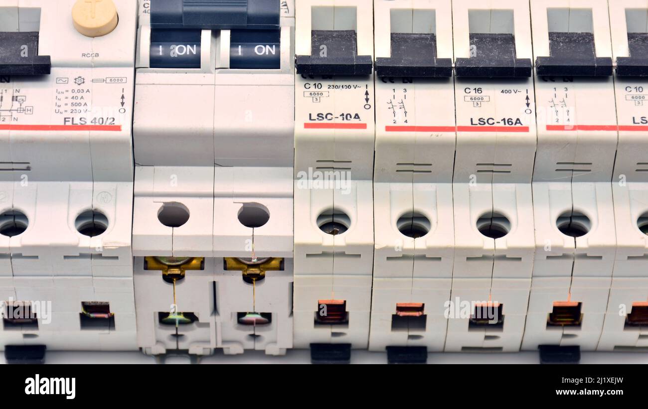 Detalle de un cuadro eléctrico, interruptor Stock Photo