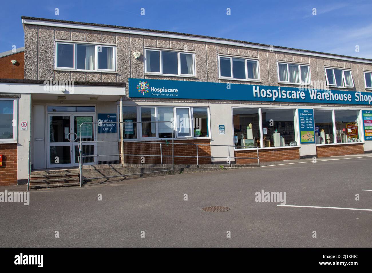 EXETER, DEVON, UK SEPTEMBER 21, 2021 front door to Hospiscare charity