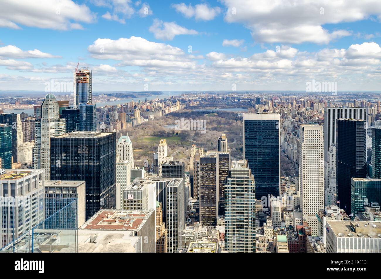 Central Park New York City aerial view from Rockefeller Center with hudson river and beautiful
