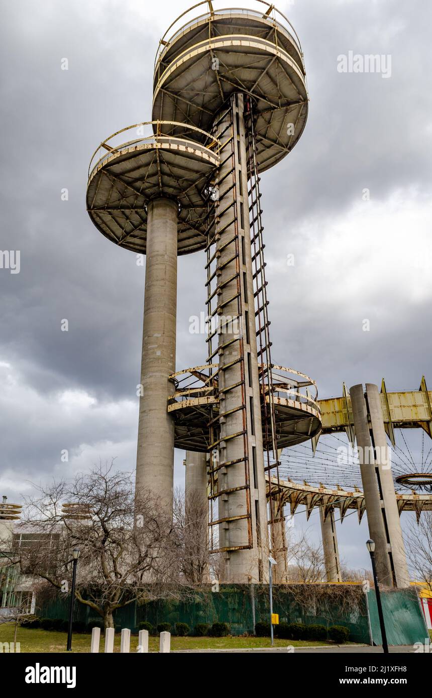 New York State Pavilion Observation Towers with Queens Theatre, view