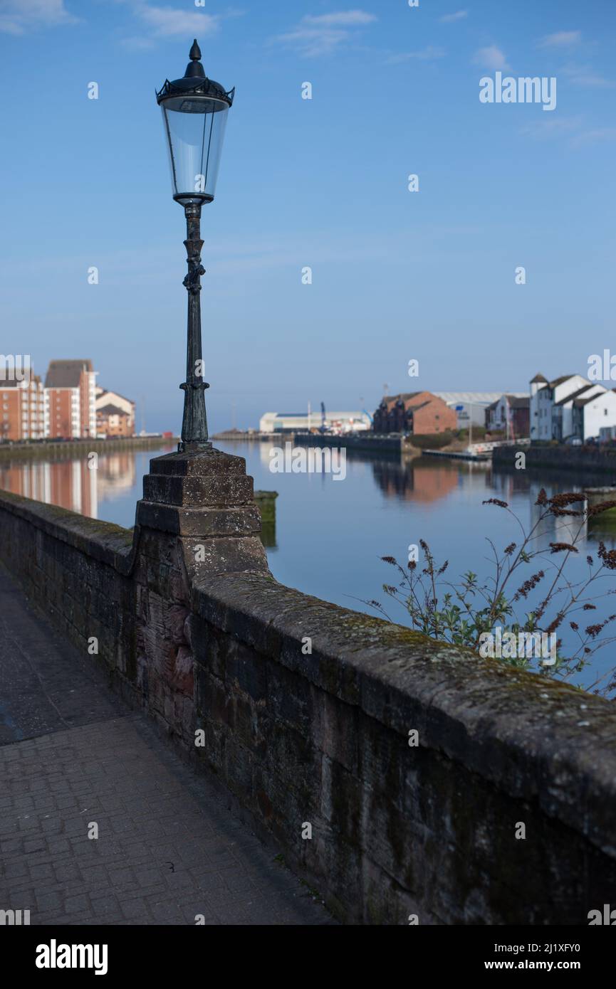 Street lamp on the banks of the River Ayr in the Scottish town of Ayr Stock Photo