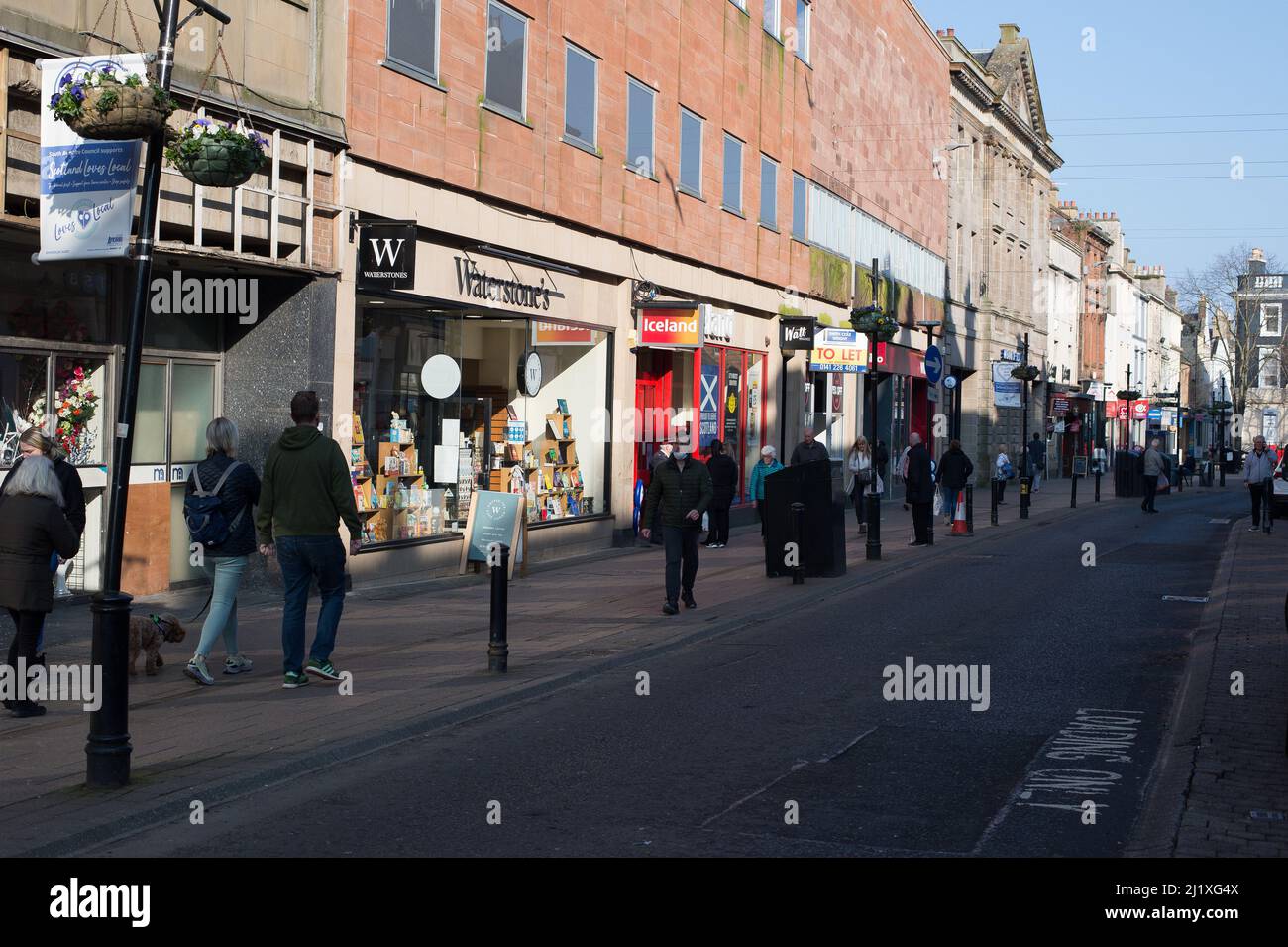 Shops on the High Street in Ayr on a March spring morning Stock Photo