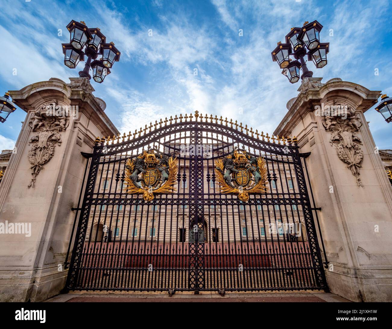 Ornate wrought iron gates at the entrance of Buckingham Palace. London. Stock Photo