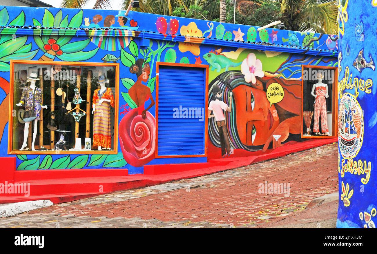 shops on main street, Puerto Ayora, Santa Cruz island, Galapagos islands, Ecuador Stock Photo