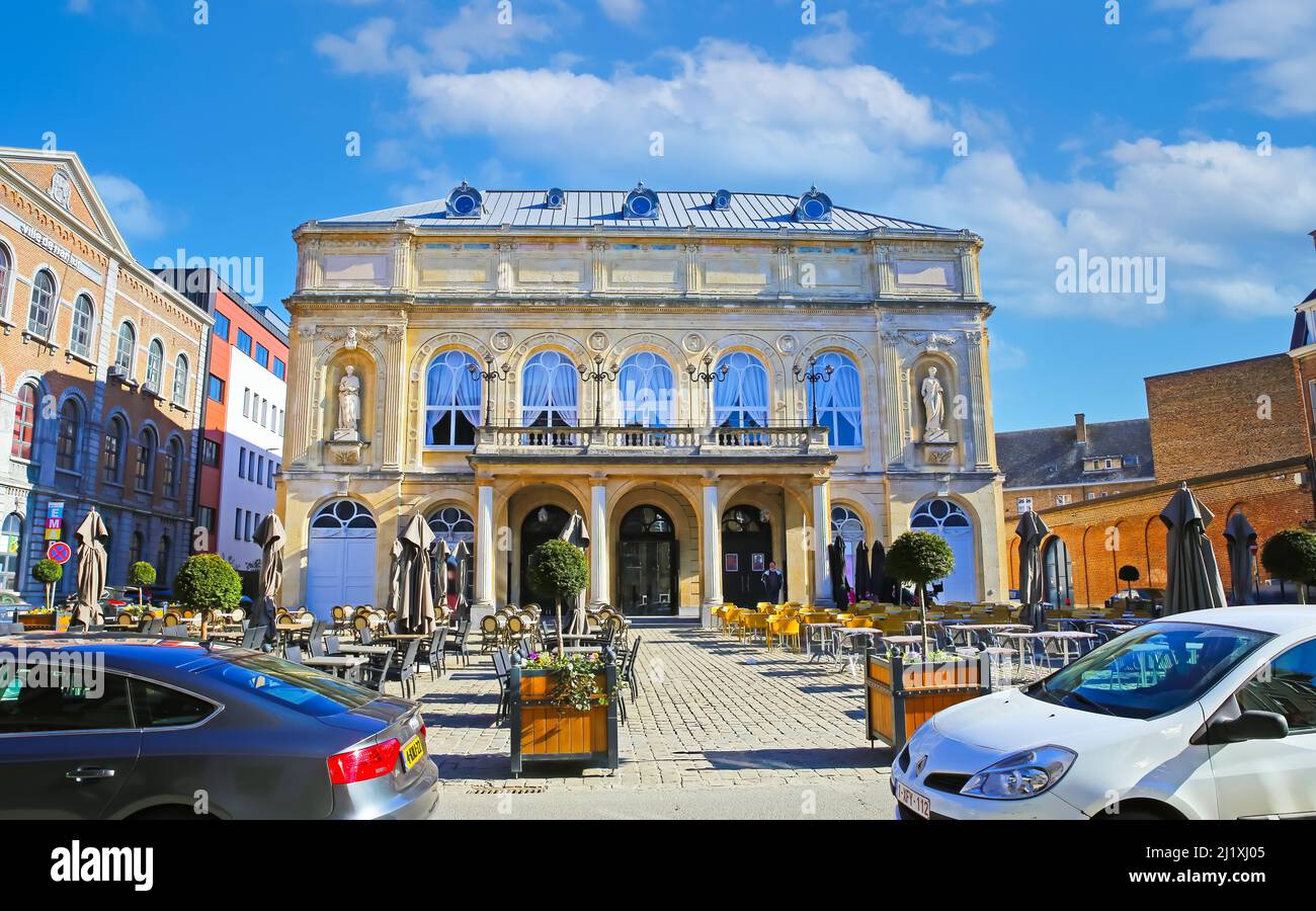Namur (Pl du theatre), Belgium - March 9. 2022: View over theater square on medieval renaissance style building against blue winter sky Stock Photo