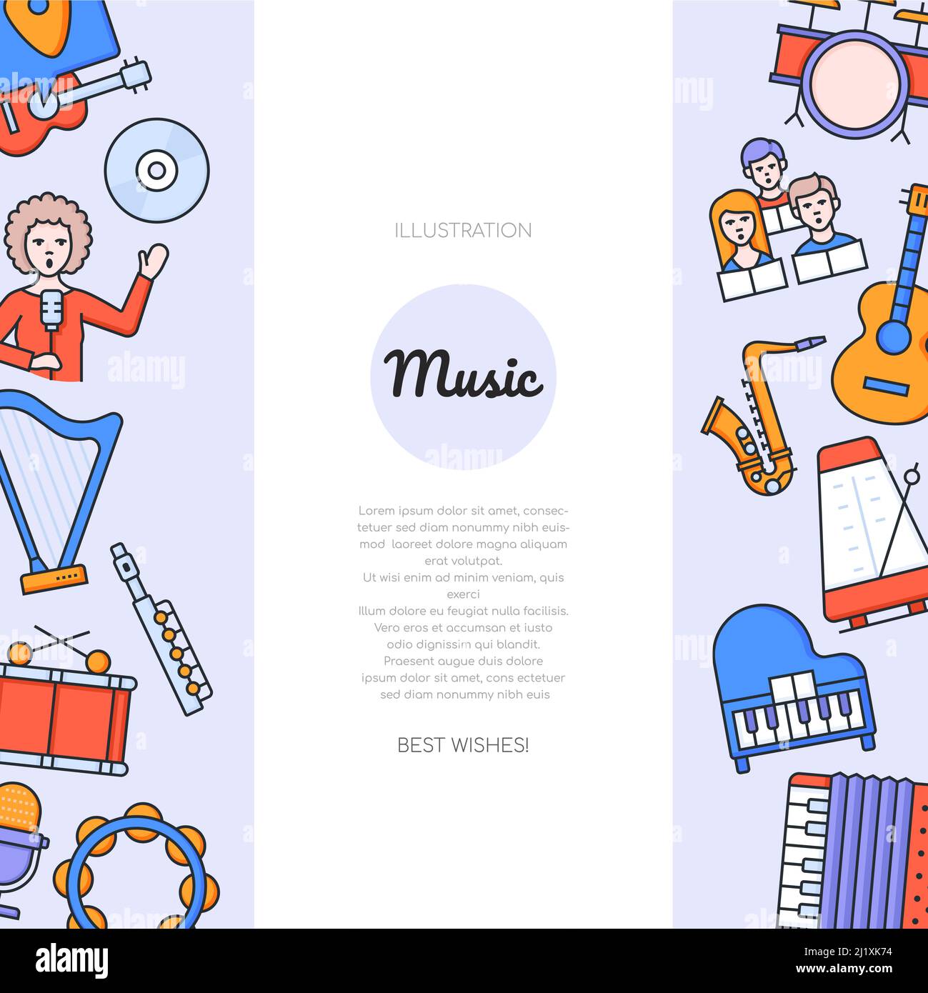 Music - vector flat design style banner with copy space for text Stock Vector