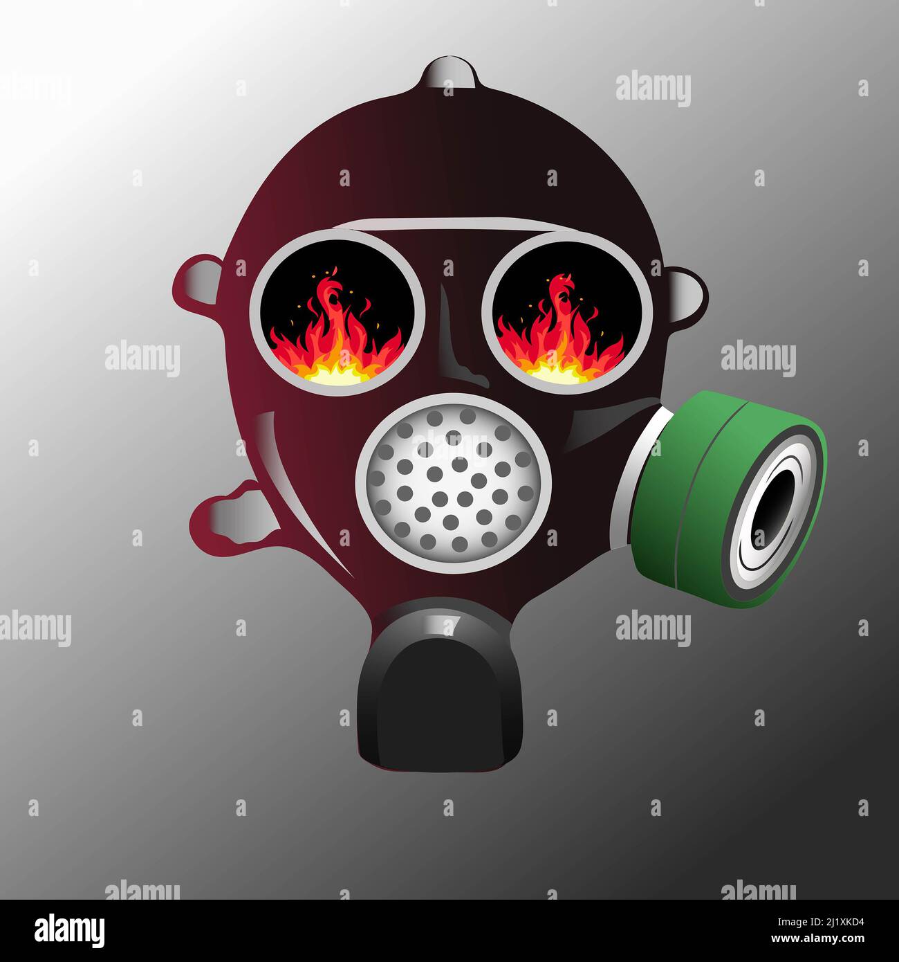 illustration of gas mask and fire in glasses on grey Stock Photo