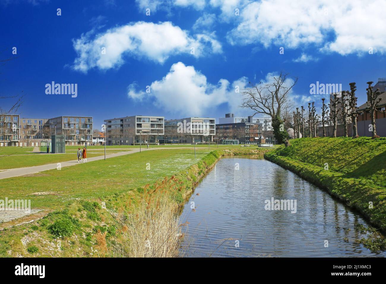 Sittard, Netherlands March 25. 2022 View beyond water canal over