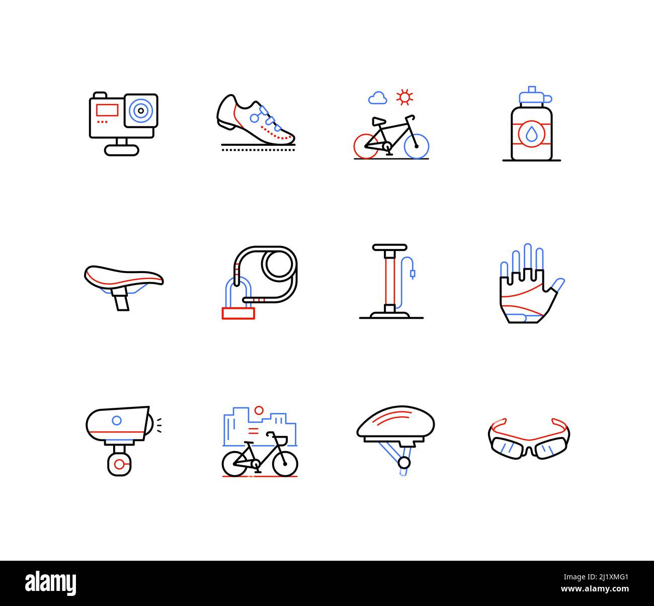 Bicycle rides and cyclists - line design style icons Stock Vector Image ...