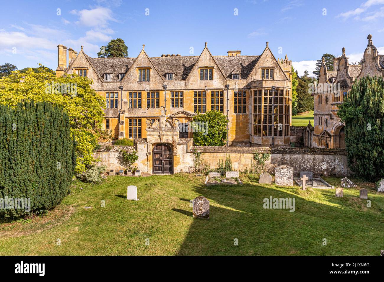 The Jacobean manor Stanway House in the Cotswold village of Stanway, Gloucestershire, England UK Stock Photo