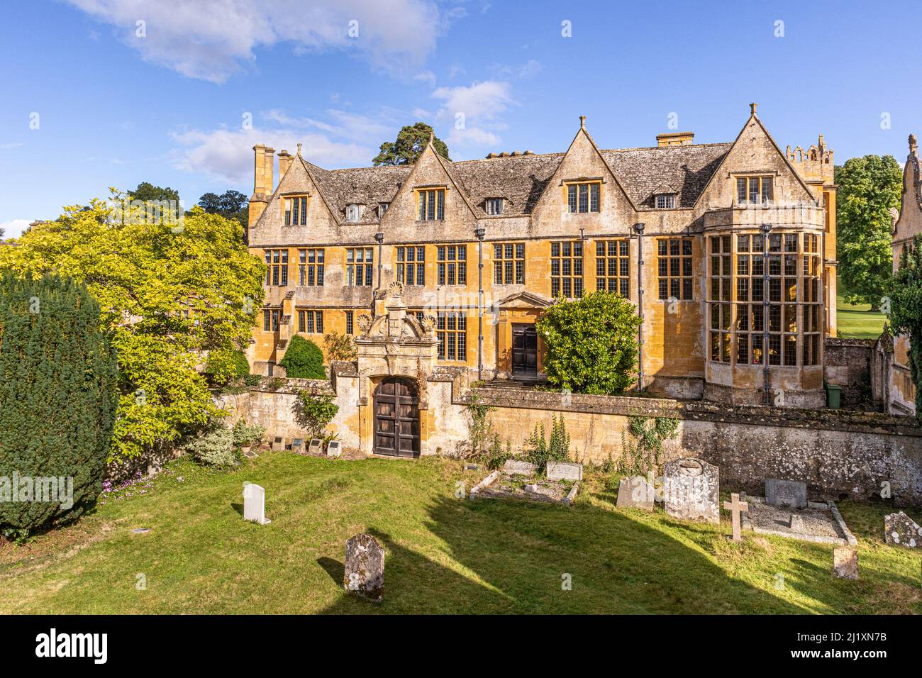 The Jacobean manor Stanway House in the Cotswold village of Stanway, Gloucestershire, England UK Stock Photo