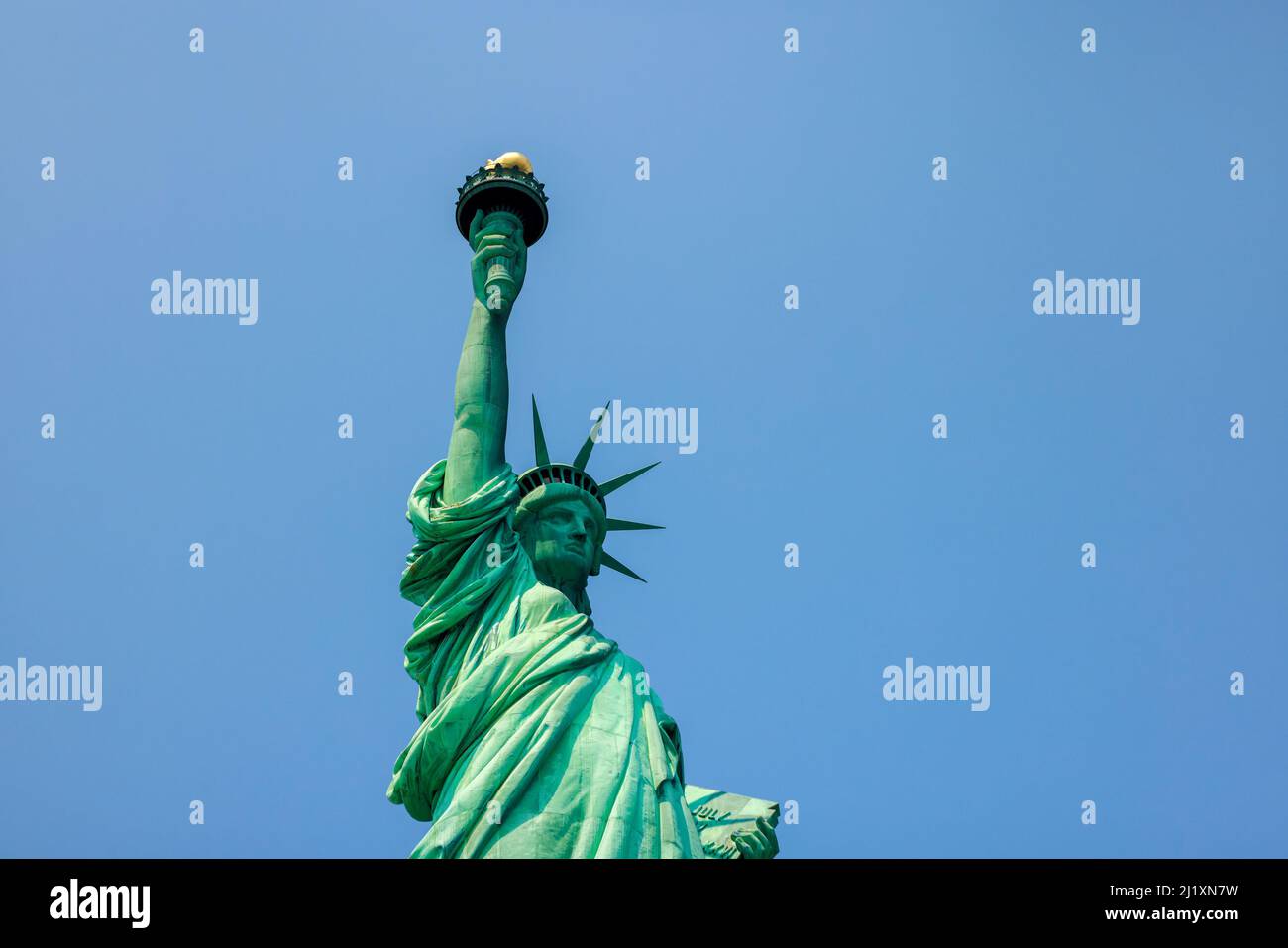 Left side view of the Statue of Liberty in New York City. Famous place
