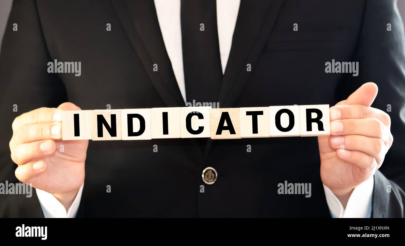 Indicator word from wooden blocks. Business and banking concept. Spot