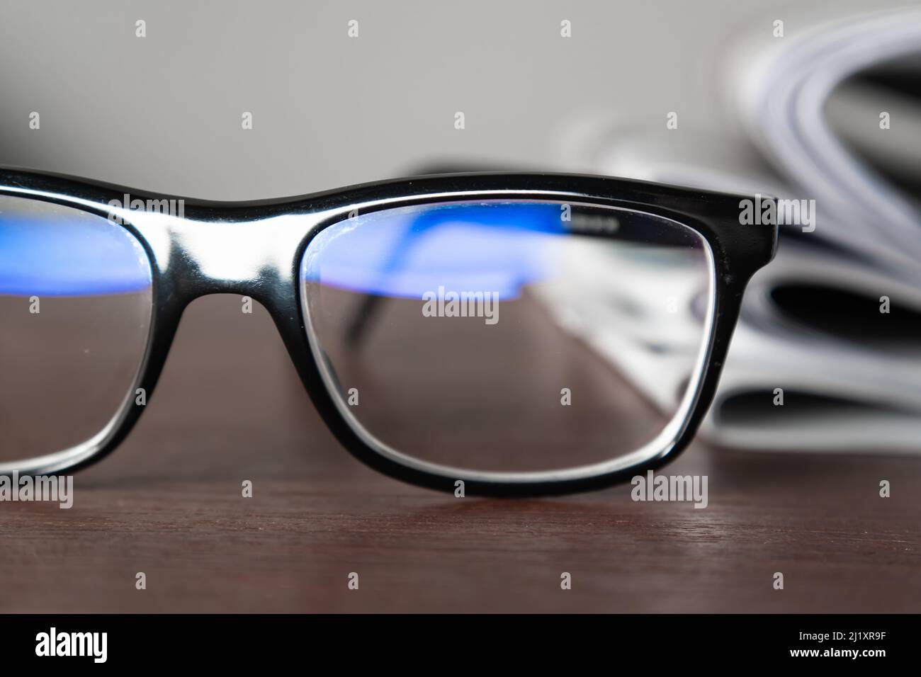 An eyeglasses with blue light protection lenses Stock Photo