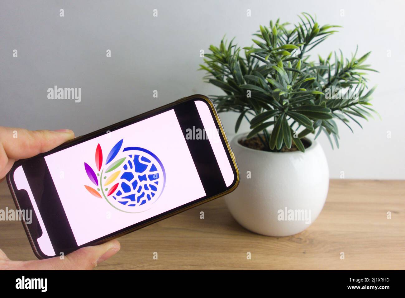KONSKIE, POLAND - March 26, 2022: IUCN World Conservation Congress logo displayed on mobile phone Stock Photo