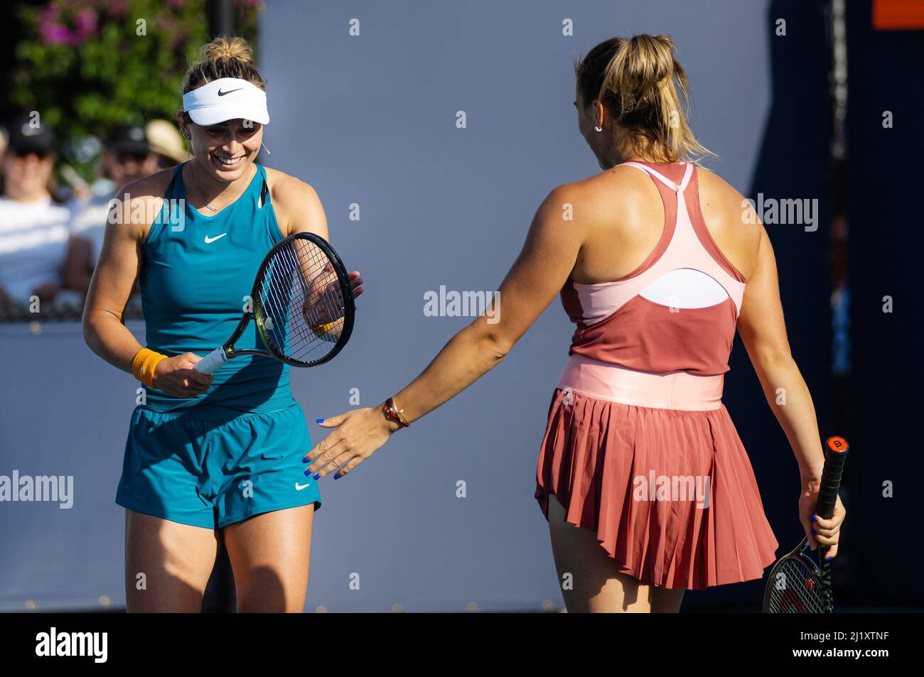Aryna Sabalenka of Belarus & Paula Badosa of Spain playing doubles at
