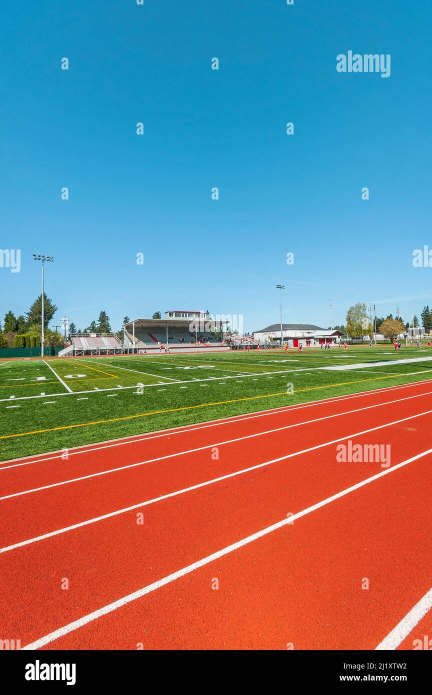Girls Soccer at David Douglas High School track and football field in Portland, Oregon Stock