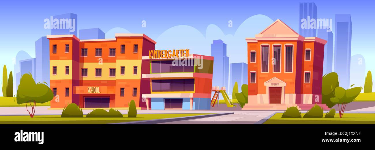 Buildings of school, kindergarten and university on town street. Vector cartoon landscape with education houses, of college, primary or elementary sch Stock Vector Image & Art - Alamy Buildings of school, kindergarten and university on town street. Vector cartoon landscape with education houses, of college, primary or elementary sch Stock Vector Image & Art - Alamy