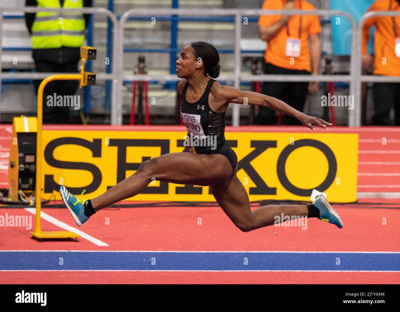 Thea Lafond DMA competing in the women’s triple jump on Day Three of
