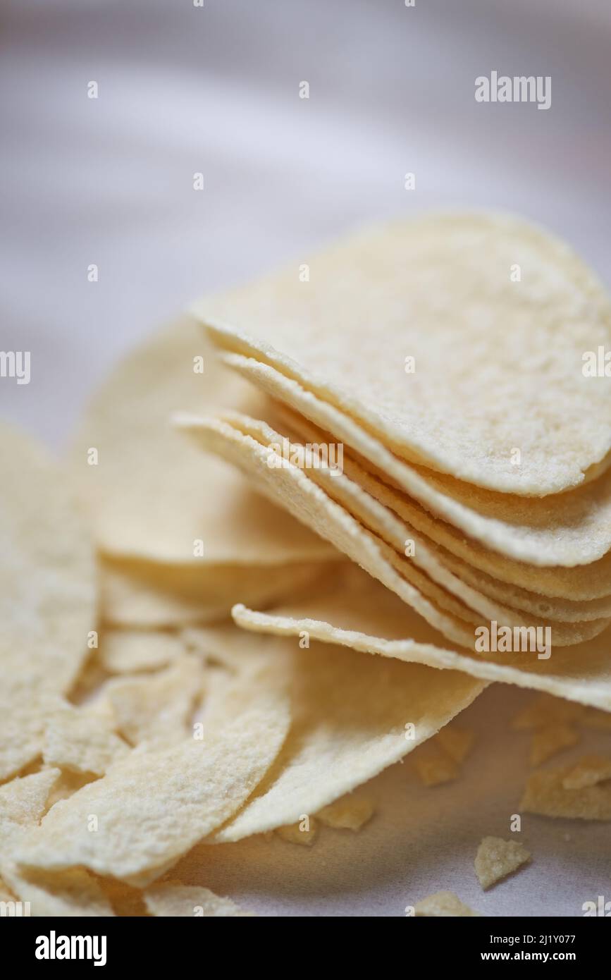 potato chips on the white tissue paper Stock Photo
