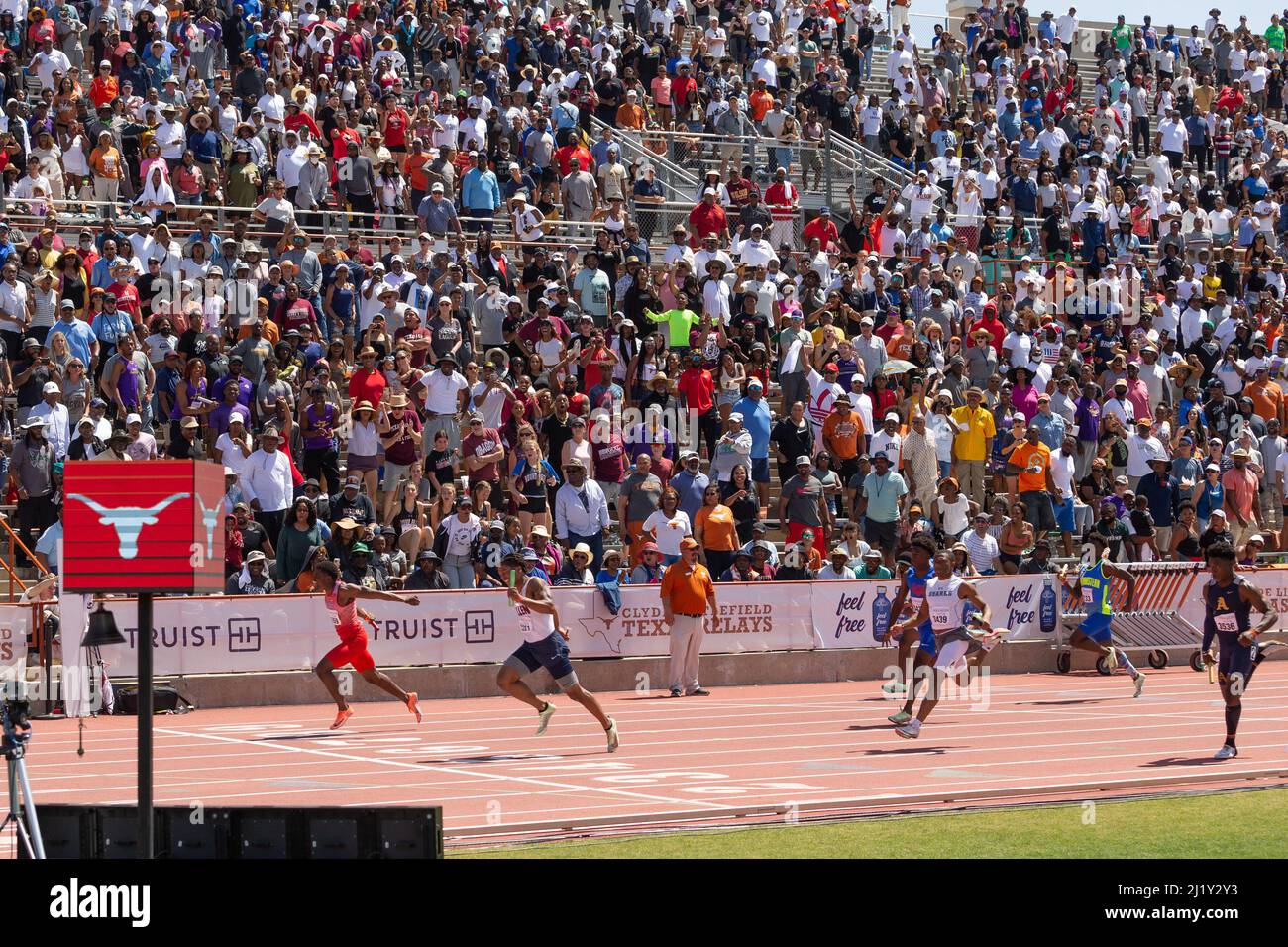 A large crowd gathered to watch some of the best athletes in the nation compete during the 94th Clyde Littlefield Texas Relays, Saturday, March 26, 20 Stock Photo