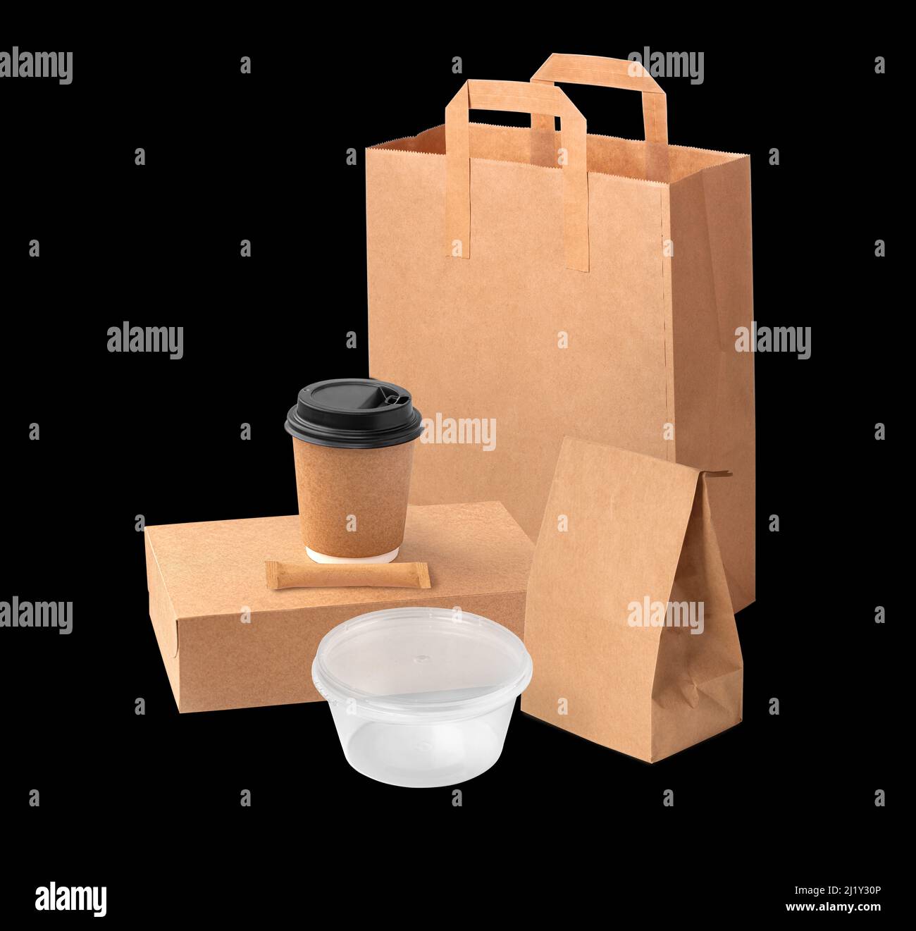 Coffee Cup and Food Boxes Isolated  on White Background Stock Photo