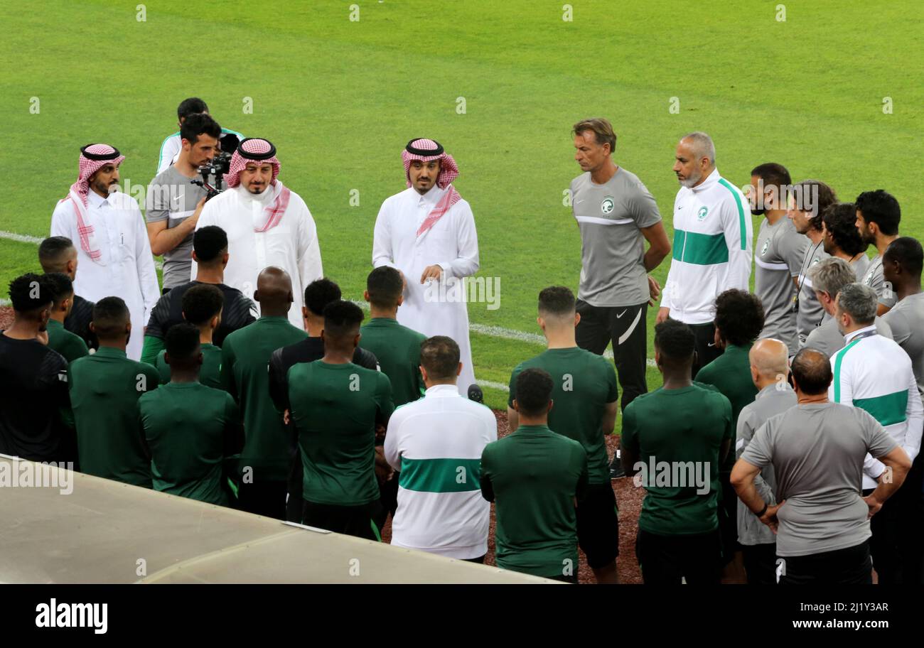 Soccer Football - FIFA World Cup - Asian Qualifiers - Saudi Arabia Training  - Al-Jawhara Stadium, Jeddah, Saudi Arabia - March 28, 2022 Saudi sports  minister Prince Abdul Aziz bin Turki Al-Faisal