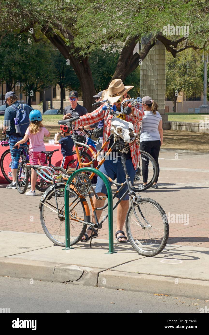 custom deisgn whacky bicycle at Cyclovia Sunday event in downtown Tucson Stock Photo
