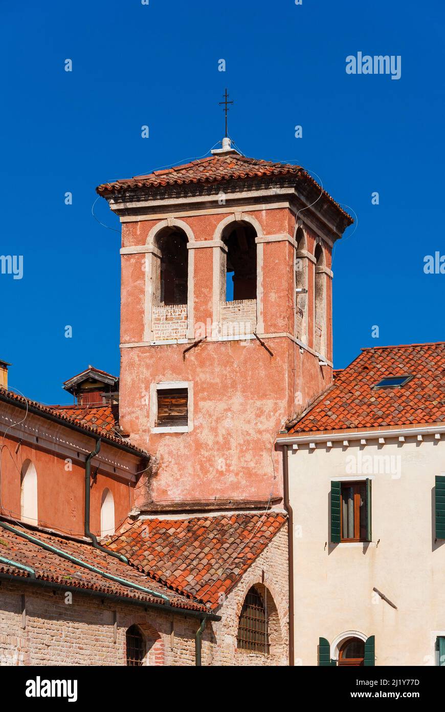 Religious architecture in Venice. 18th century bell tower of San Zan Degolà (St John beheaded) church Stock Photo