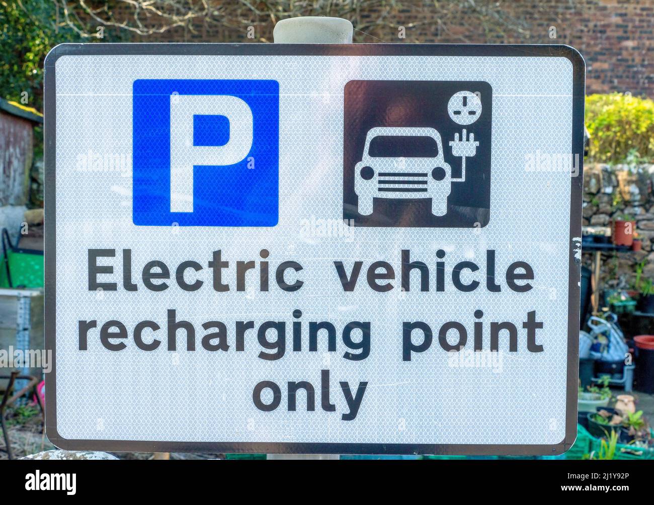 Electrical Vehicle recharging Point sign for EV Vehicles, Cupar, Scotland, UK Stock Photo