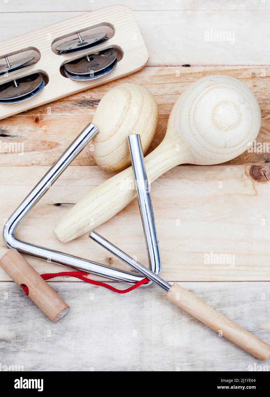 Wooden percussion instruments  with high angle view and copy space Stock Photo