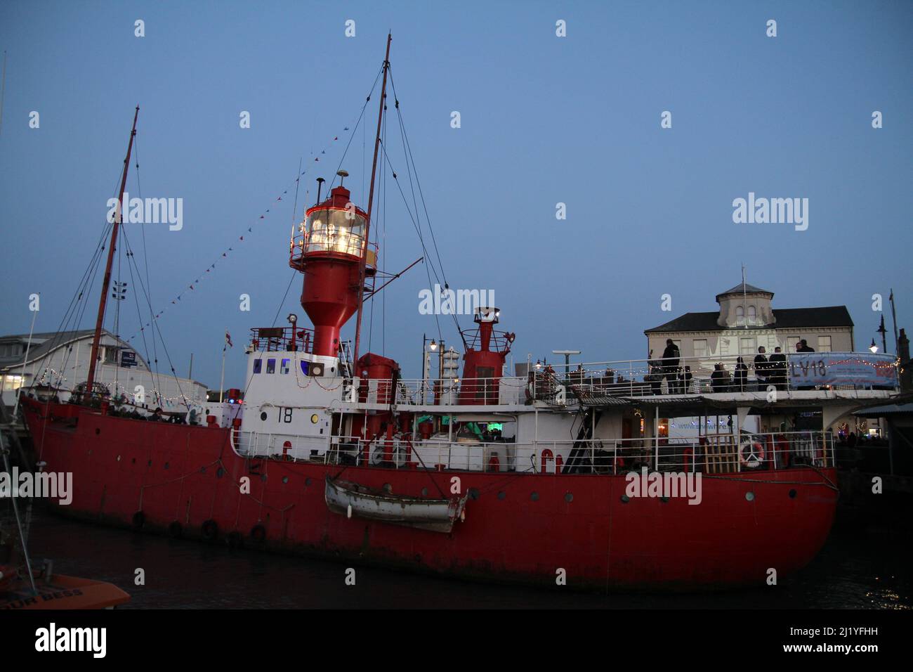 LV18 lightvessel at Harwich, Essex. It has been preserved and restored and is the last surviving example of a manned light vessel in British waters Stock Photo