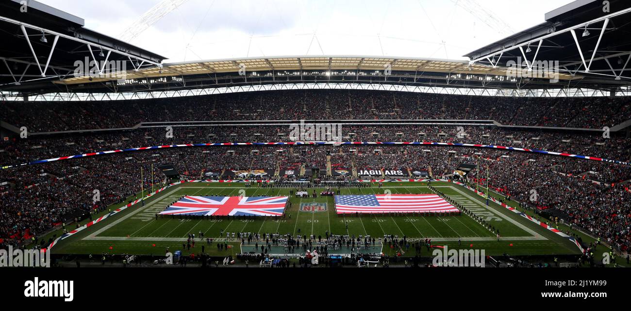 File photo dated 28-10-2018 of and International Series NFL match at Wembley Stadium, London. The Jacksonville Jaguars have committed to playing a home game at Wembley Stadium for the next three years. Issue date: Monday March 28, 2022. Stock Photo