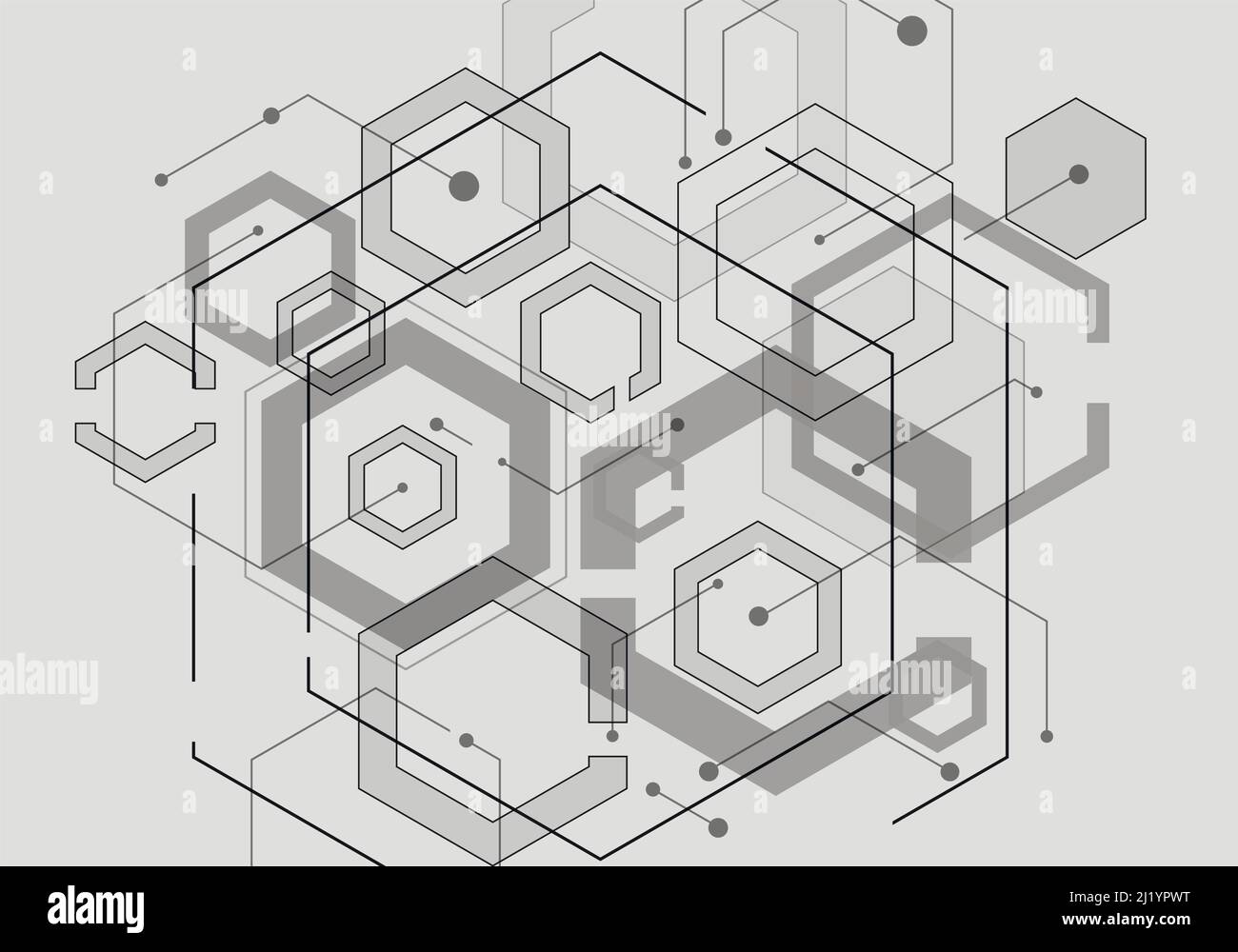 Hexagon geometric design with connect dots and lines Stock Vector