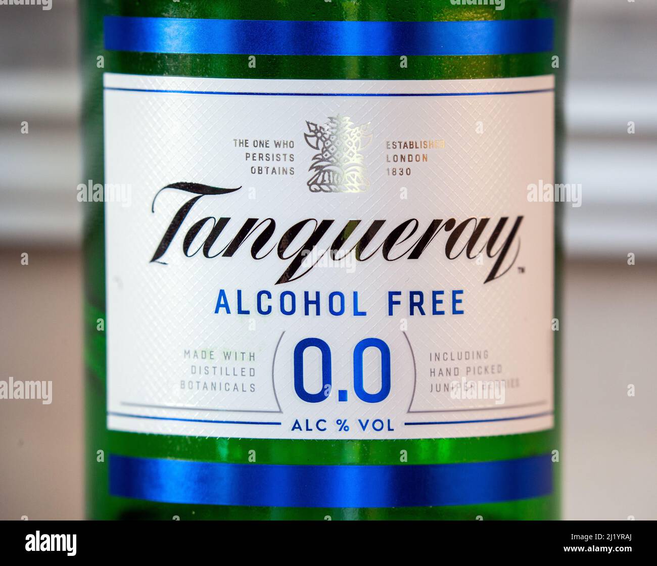 Bottle of non zero alcoholic free gin Tanqueray Stock Photo - Alamy