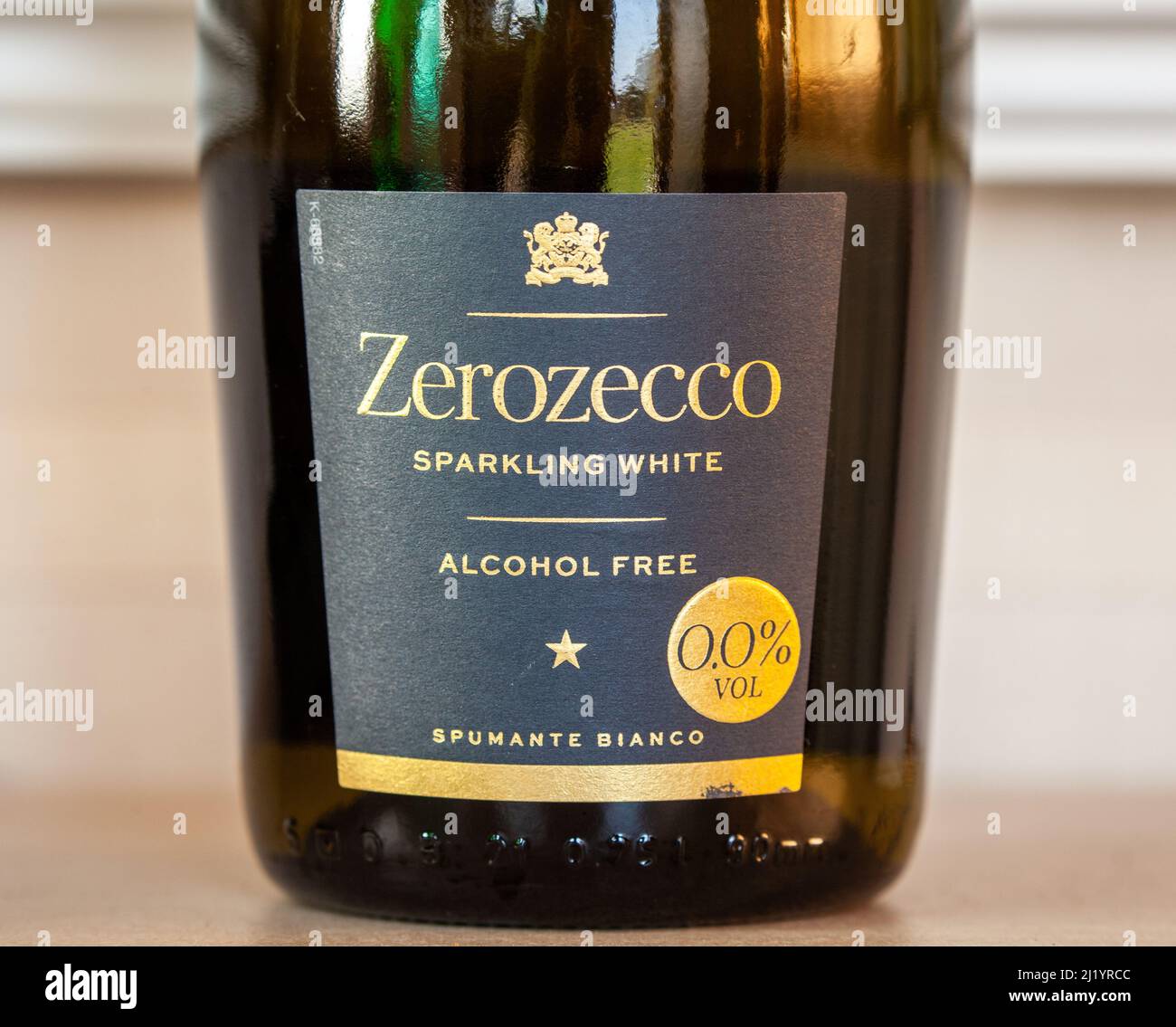 Bottle of non zero alcohol free sparkling wine Zerozecco Stock Photo