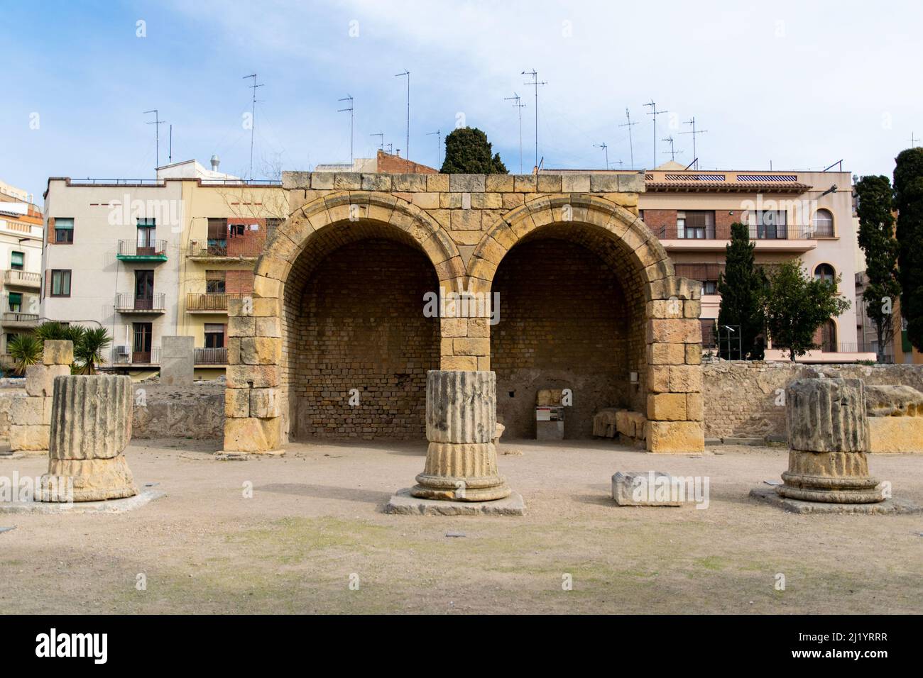 The Roman Forum, the preserved civical center of the roman city of Tarraco in Tarragona Stock Photo