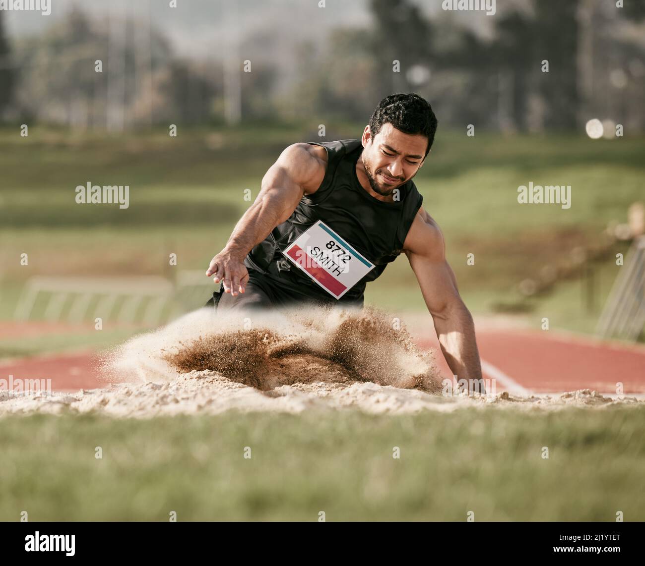 Stick the landing. Full length shot of a handsome young man competing