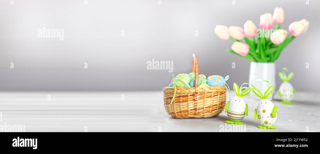 Easter background. Easter flowers. happy easter banner. Tulips. Easter. Banner. copy space Stock Photo