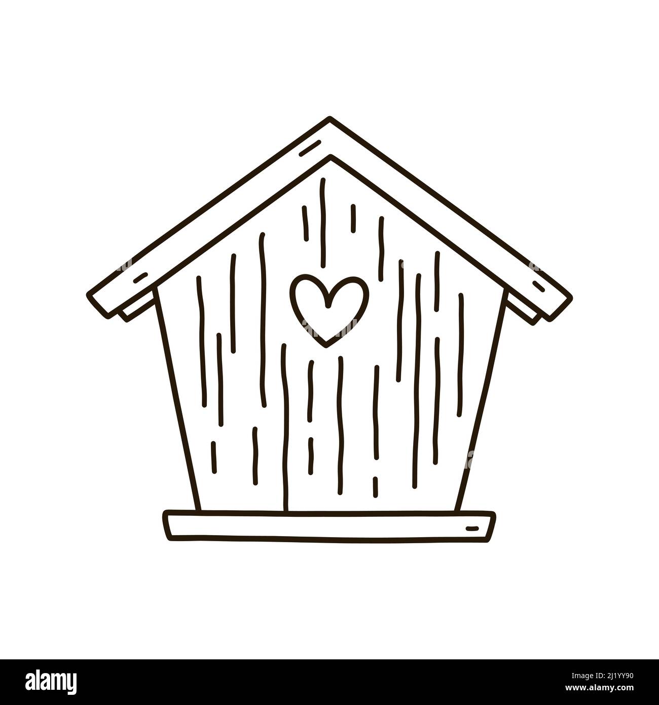 Cute wooden birdhouse isolated on white background. Vector hand-drawn illustration in doodle style. Perfect for holiday and spring designs, cards Stock Vector