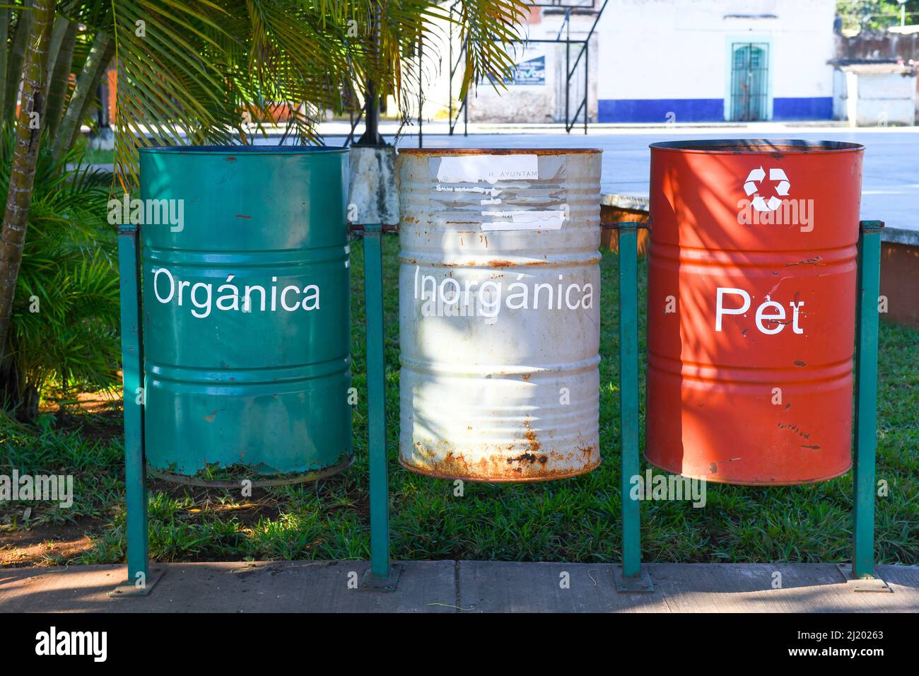 Waste bins, Yucatan, Mexico Stock Photo