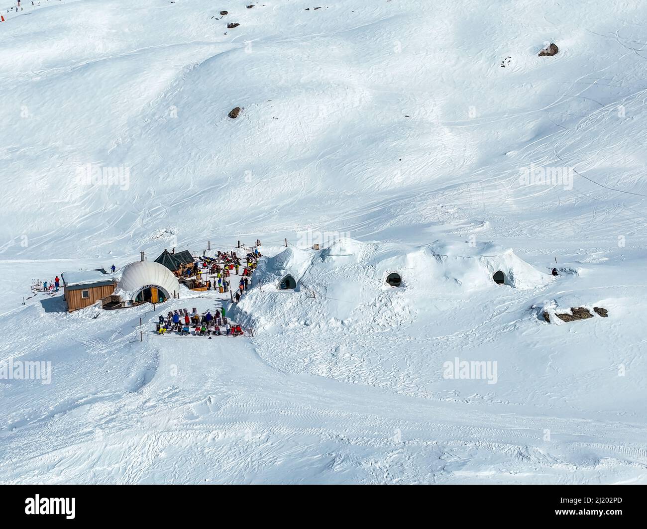 Aerial view of the The Iglu Dorf restaurant in Zermatt Stock Photo - Alamy