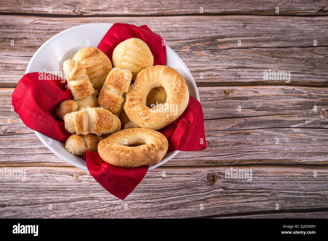 pieces of bakery, typical of Colombia, cheese stick, cheese bread and almojábana Stock Photo