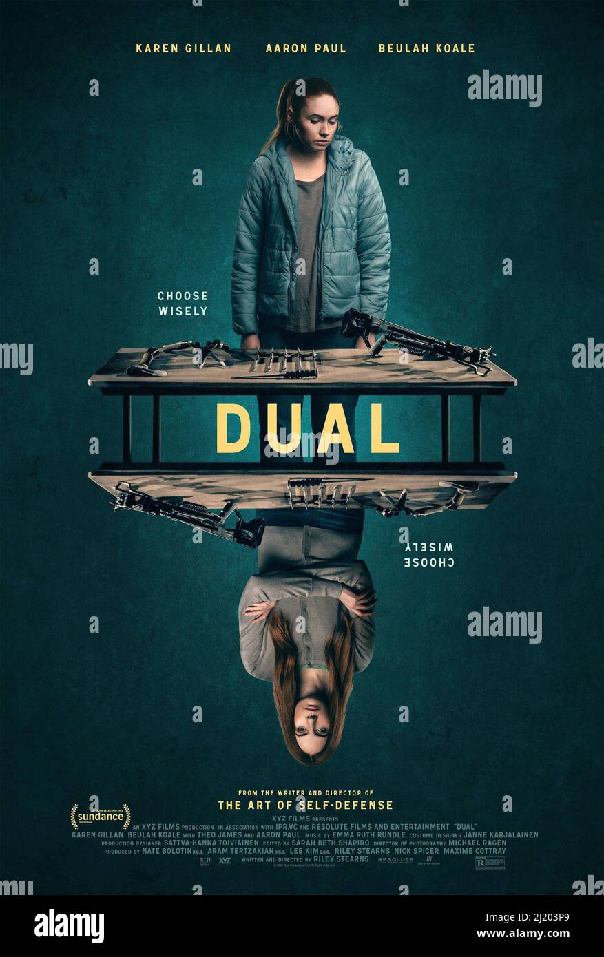DUAL, US poster, Karen Gillan (top and bottom), 2022. © RLJE Films 