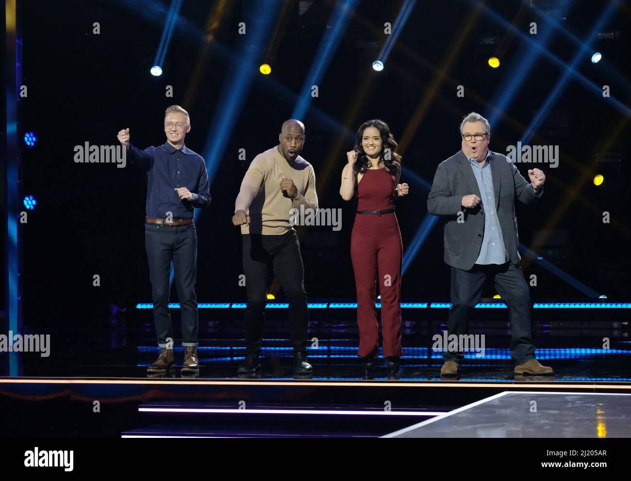 DOMINO MASTERS, from left judges Steve Price, Vernon Davis, Danica