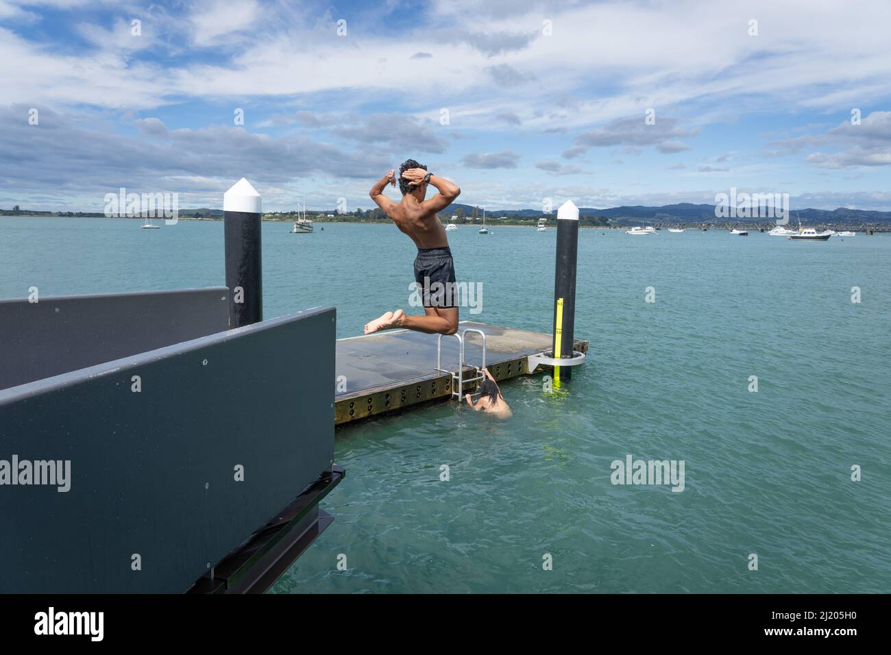 Tauranga New Zealand March 26 2022;Tidal steps and diving platform on