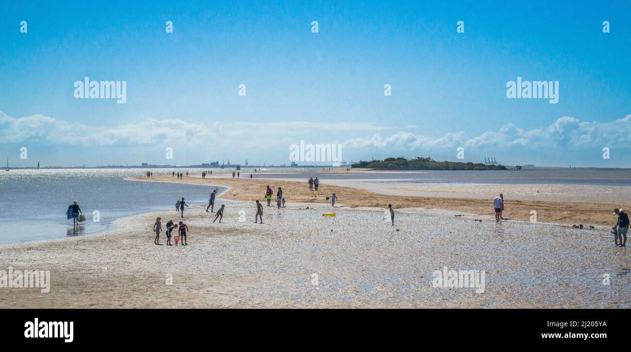 low tide sand causeway between the Wellington Point and King Island, Southern Moreton Bay, City of Redland, Queensland, Australia Stock Photo