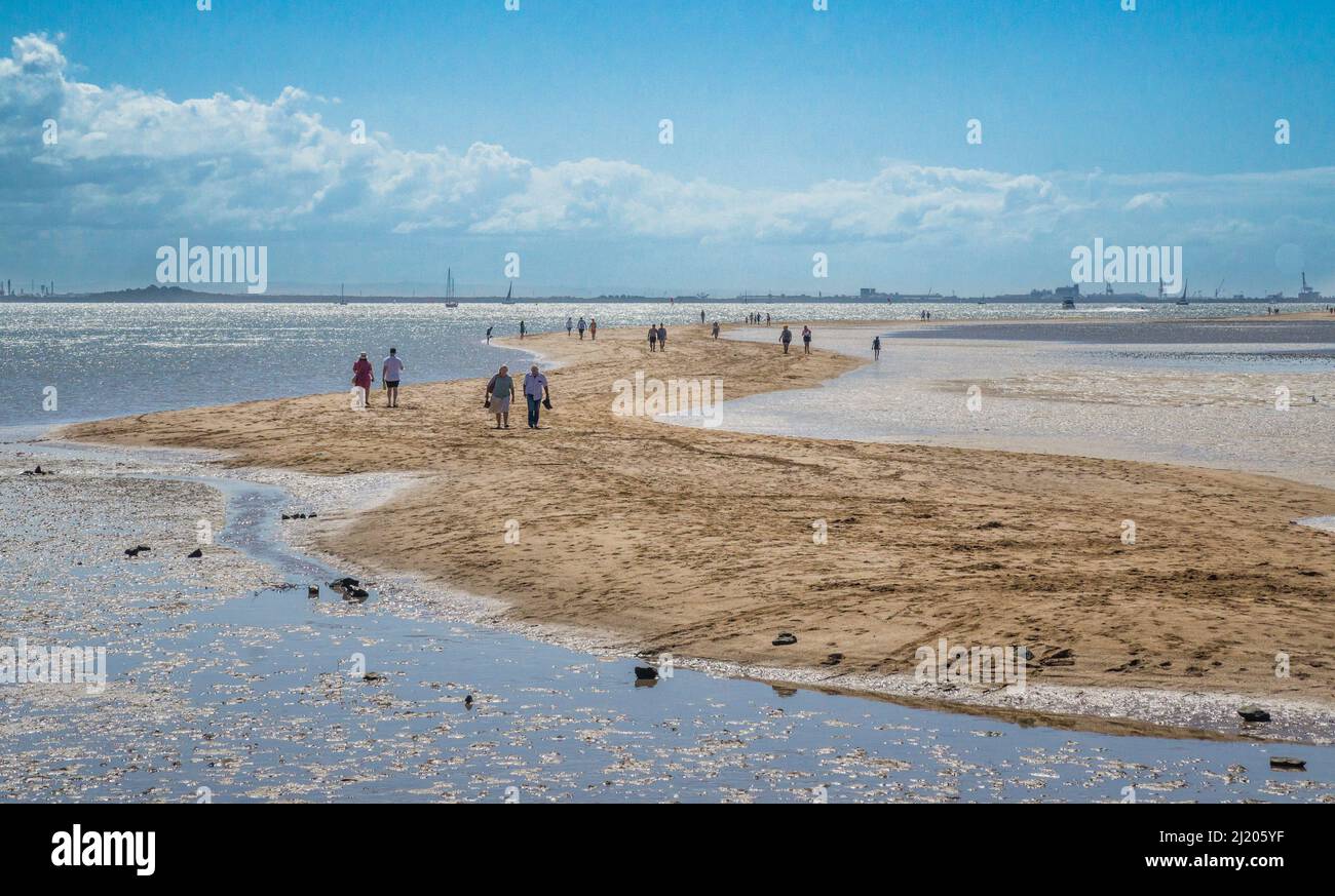 low tide sand causeway between the Wellington Point and King Island, Southern Moreton Bay, City of Redland, Queensland, Australia Stock Photo